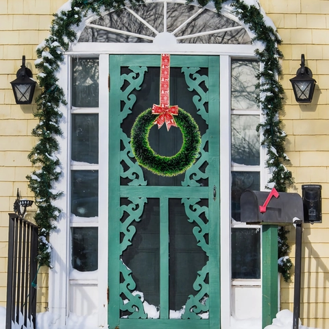 Künstlicher PET Weihnachtskranz Mit Roter Schleife Rentier Schneeflocke Druck Weihnachtsdekoration Haus Tür Wandbehang