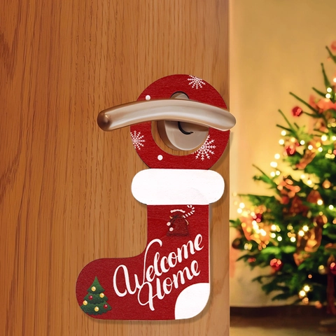 Accroche De Poignée De Porte De Noël En Bois Père Noël Bonhomme De Neige Ornement Suspendu Décoration Fête Welcome Home