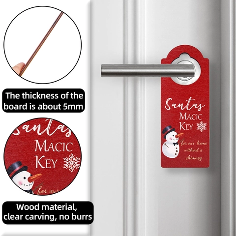 Accroche-porte de Noël en Bois Père Noël Bonhomme de Neige Motif Chaussette Décoration de Fête de Maison Pendentif en Bois au Laser