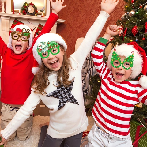 Kerstfeest Papieren Bril Monturen Kerstman Rendier Sneeuwpop Foto Rekwisieten Feest Decoratie Accessoires