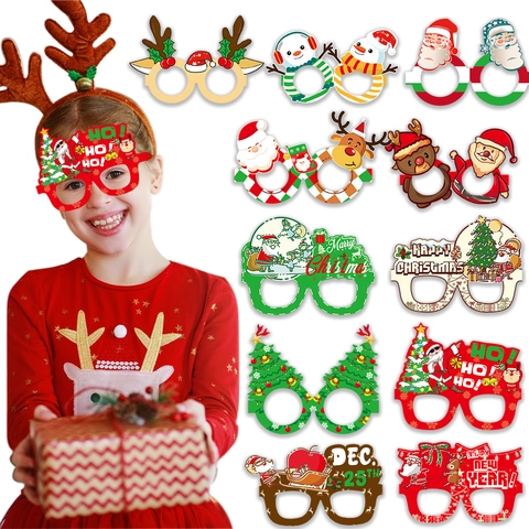 Christmas Paper Party Decorative Glasses Santa Reindeer Snowman Patterns Festive Holiday Party Decorations Adult Kids Photo Props