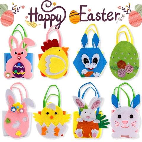 Ostern Filz Geschenktüten Cartoon Hase Küken Osterei Süßigkeiten Korb Für Kinder Party Dekorationen Handtasche Aufbewahrungstaschen