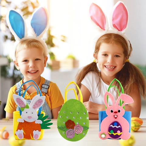 Ostern Filz Geschenktüten Cartoon Hase Küken Osterei Süßigkeiten Korb Für Kinder Party Dekorationen Handtasche Aufbewahrungstaschen
