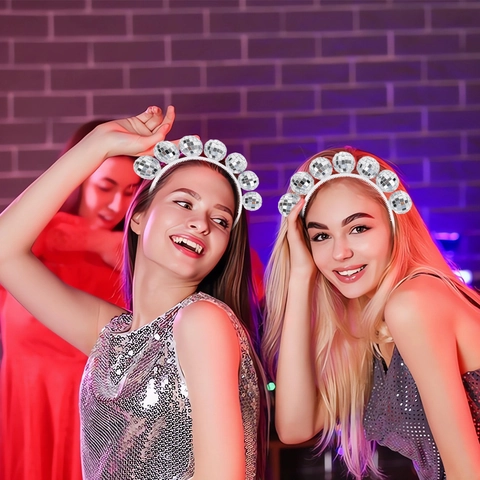 Disco Kugel Stirnband Silber Spiegelkugel Haarschmuck Mit Rutschfesten Zähnen Für Retro Party Musikfestival Bar KTV Damen