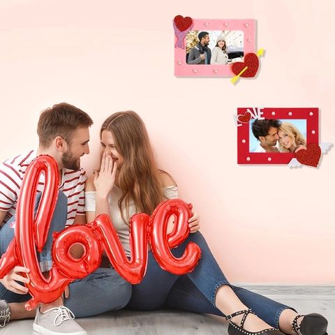 Valentine Day Heart Shaped Photo Frame Felt Romantic Wedding Decor DIY Picture Holder Faux Artificial Pearls Glitter Love Wings