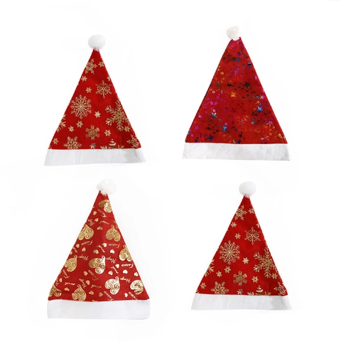 Goldprägung Weihnachtsmütze Schneeflocke Herz Muster Rot Weiß Plüschbesatz Festliche Feiertag Party Deko Erwachsene Kinder