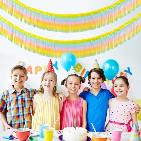 Macaron Rainbow Gradient Fringe Garland 3m Tinsel Curtain For Birthday Party Backdrop Photo Props Stage Decoration Banner PET Material