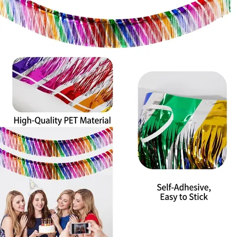 Regenbogen Metallisch Folie Fransen Girlande Geburtstag Party Dekoration Quaste Banner Hintergrund Layout Bunte Hängende Streamer Feier Dekoration