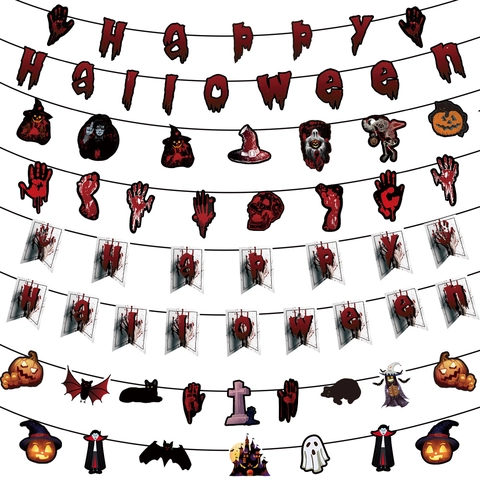 Halloween Banner Papier Girlande Horror Blutige Happy Halloween Buchstaben Hängedekoration Für Gruselparty