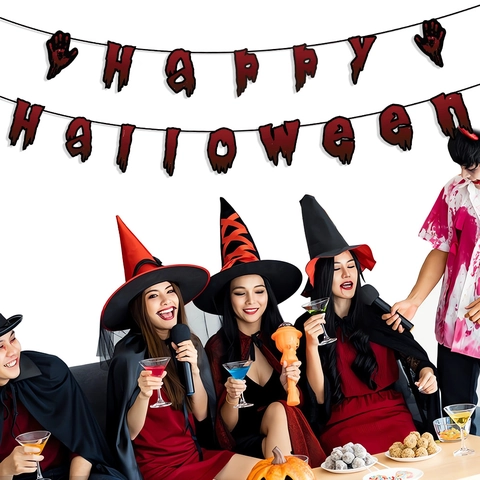 Halloween Blood Happy Halloween Banner Horror Theme Party Hanging Decoration Blood Handprint Paper Letter Bunting Decor