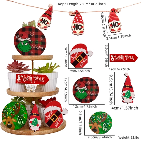 Ensemble de Décoration de Plateau à Étages de Noël en Bois Panneaux de Fête Style Européen Ornement de Bureau Noël