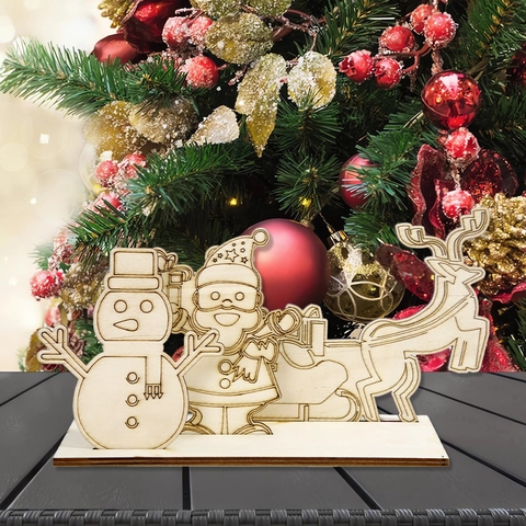 Wooden Christmas Tabletop Decoration DIY Paintable Santa Reindeer Snowman XMAS Letter Sign Laser Cut Ornaments Home Decor