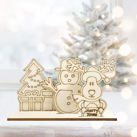 3D Holz Weihnachten Desktop Ornamente DIY Abnehmbar Rentier Schneemann Weihnachtsmann Für Xmas Party Tischdeko