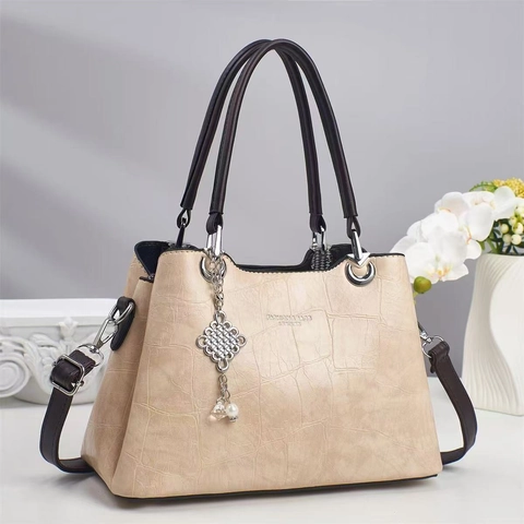 Damen Mode Krokodilmuster PU Leder Handtasche Umhängetasche Mit Großer Kapazität Lässig Tote Handtasche Mit Perlenanhänger