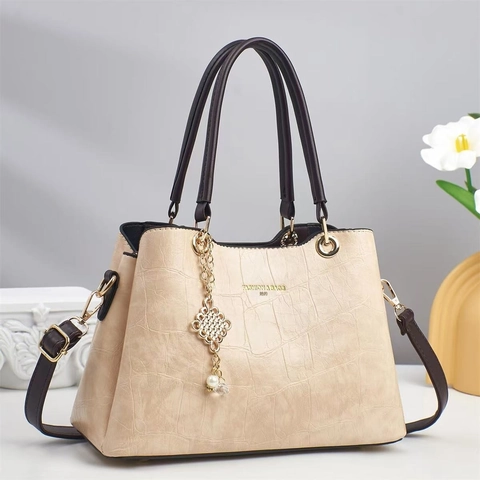 Borsa A Mano Da Donna Motivo Coccodrillo PU Borsa A Tracolla Grande Capacità Tote Per Pendolari Con Ciondolo Perla Artificial