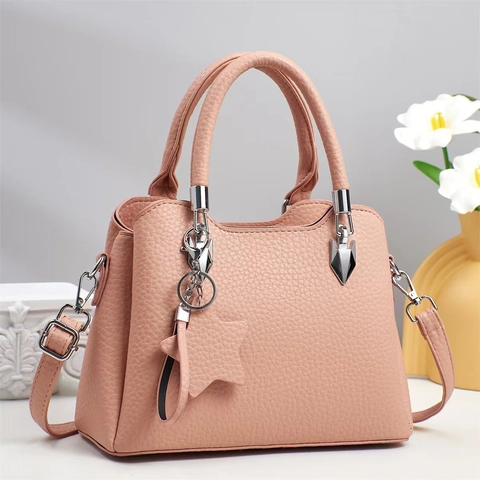 Borsa Da Donna In Pelle PU Con Motivo Litchi Grande Capacità Borsa A Tracolla Ciondolo A Stella Tracolla Rimovibile Urban