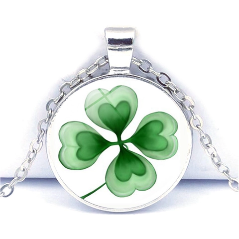 Vierblättriges Kleeblatt Anhänger Halskette Zinklegierung Glas Cabochon Glück Natur Schmuck Geschenk Damen