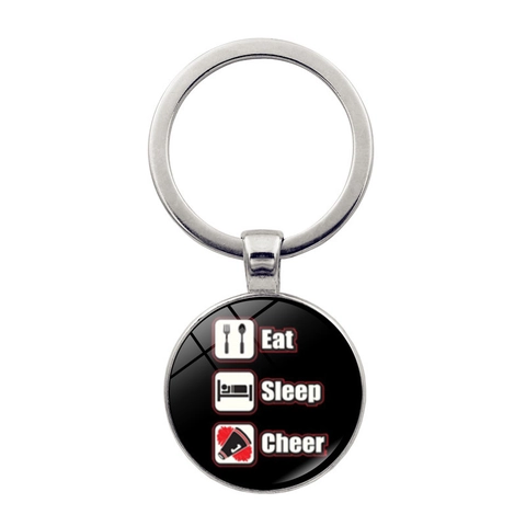 Eat Sleep Cheer Πολύτιμος Λίθος Χρόνου Στρογγυλό Μπρελόκ από Κράμα Ψευδαργύρου Με Γυάλινο Cabochon Αθλητικό Θέμα