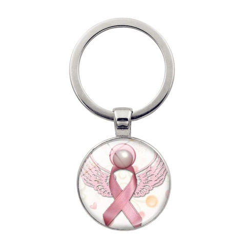 Portachiavi Nastro Rosa Ali D'Angelo Cupola In Vetro Lega Di Zinco Carità Speranza Gioielli Ciondolo Borsa