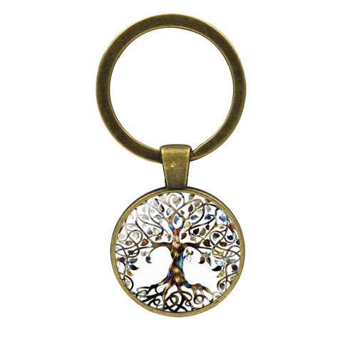 Tree Of Life Keychain Vintage Zinc Alloy Glass Dome Pendant Key Ring Bag Accessory Retro Style Gift
