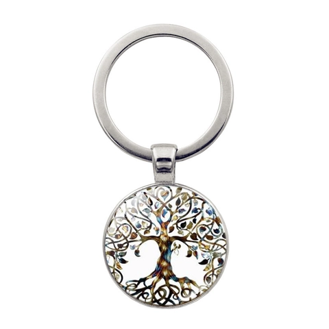 Tree Of Life Keychain Vintage Zinc Alloy Glass Dome Pendant Key Ring Bag Accessory Retro Style Gift