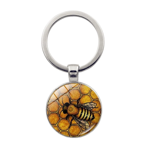 Bijenkoningin Sleutelhanger Honingraat Glas Cabochon Tijdjuweel Vintage Zinklegering Hanger Decoratief Accessoire