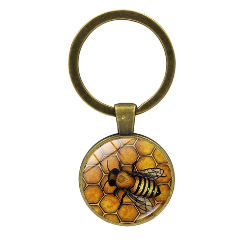 Bijenkoningin Sleutelhanger Honingraat Glas Cabochon Tijdjuweel Vintage Zinklegering Hanger Decoratief Accessoire
