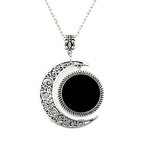 Vintage Halve Maan Hanger Ketting Antiek Zilver Zinklegering Glas Tijdsteen Hol Bloemig Bohemian Sieraden Voor Dames Heren