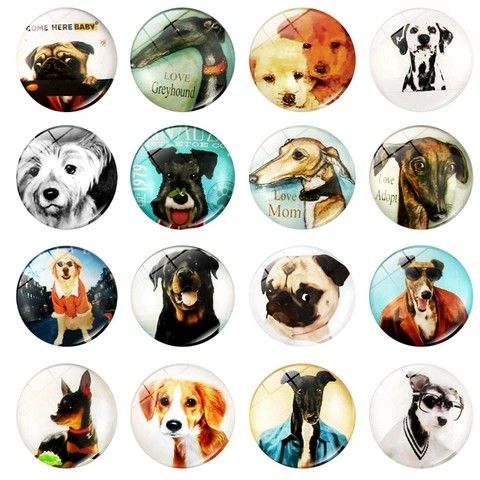 Runde Glas Kühlschrankmagnete Hund Vintage Tier Kunst Magnetische Whiteboard Aufkleber Süße Welpen Muster Dekoration
