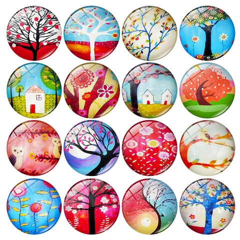 Magneti da Frigo in Vetro Artistici Albero della Vita Adesivi Magnetici Rotondi Decorativi con Motivo Floreale per Casa e Ufficio