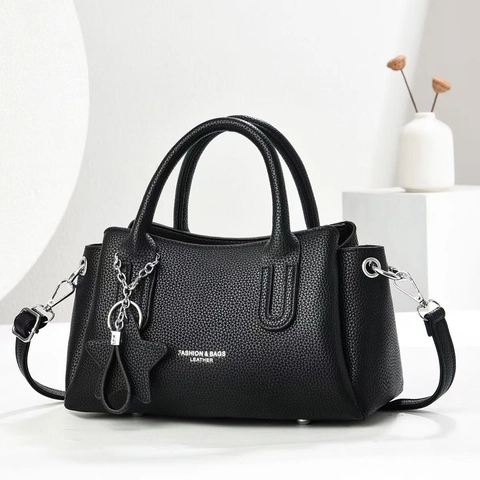 Sac à Main pour Femme en Cuir PU à Motif Litchi Avec Charme Étoile Impression de Lettres Bandoulière Réglable Quotidien