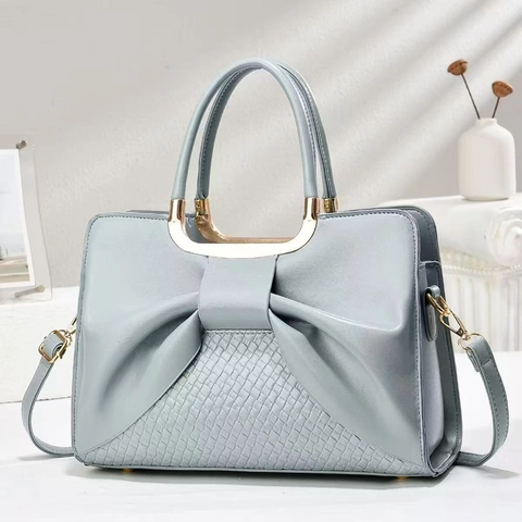 Women Elegant PU Leather Shoulder Bag With Large Bow Decoration Metallic Handle Commuting Handbag Crossbody Bag For Daily Party