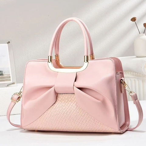 Women Elegant PU Leather Shoulder Bag With Large Bow Decoration Metallic Handle Commuting Handbag Crossbody Bag For Daily Party