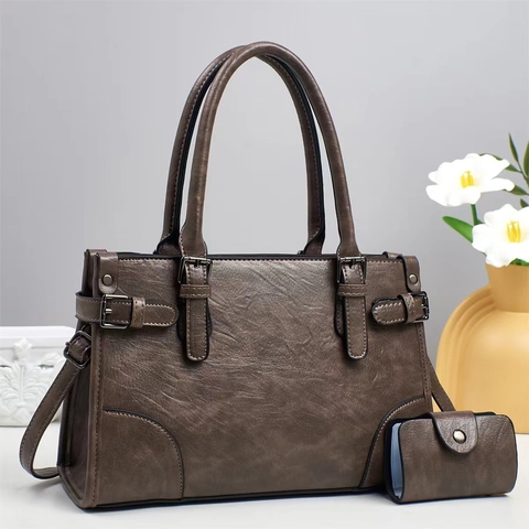 Retro Damen Handtasche Und Kartenhalter PU Leder Große Kapazität Tote Umhängetasche Frühling Täglich Büro