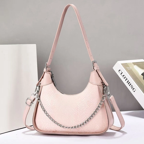 Borsa Hobo In Pelle PU Con Motivo Serpente Alla Moda Borsa A Spalla Sottobraccio Con Catena In Metallo Argento Regolabile