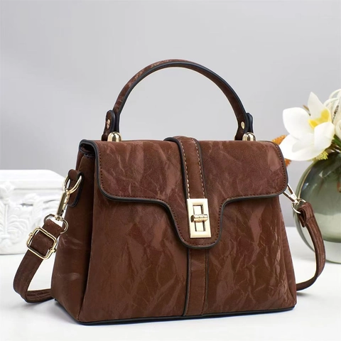 Borsa Da Donna In Pelle PU Trama Increspata Motivo Marmo Serratura In Metallo Manico Superiore Borsa A Tracolla Elegante