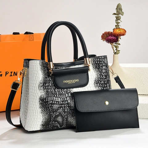 Bolso De Mano Y Estuche De Cuero PU Con Relieve De Cocodrilo Para Mujer Elegante Color Degradado Bolso De Hombro Moda
