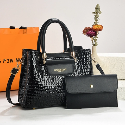 Bolso De Mano Y Estuche De Cuero PU Con Relieve De Cocodrilo Para Mujer Elegante Color Degradado Bolso De Hombro Moda