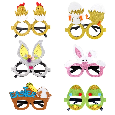 Lunettes de Décoration de Fête de Pâques PP Paillettes Cadres Lapin Œuf Accessoires de Déguisement pour Enfants Cadeau de Fête