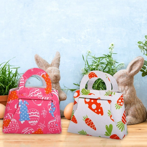 Easter Non-woven Gift Bags Rabbit Carrot Print Candy Handbags For Kids Children DIY Portable Festival Party Favor Bags