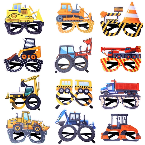 Occhiali da Festa a Tema Veicoli da Cantiere per Bambini Compleanno Accessori Foto Escavatore Bulldozer Decorazioni Divertenti