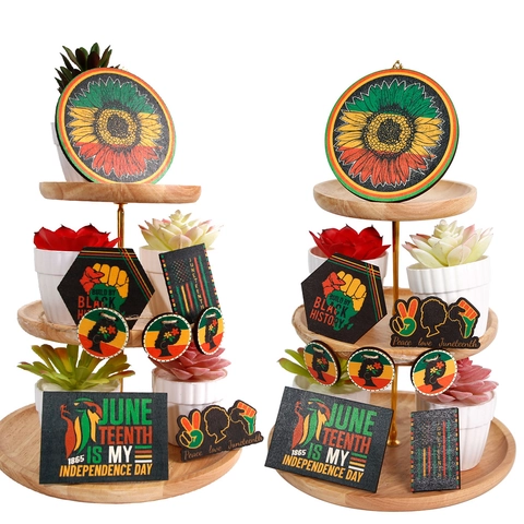 Juneteenth Tiered Tray Decor Wood Signs Black Independence Day Party Supplies Sunflower Build By Black History Table Ornament