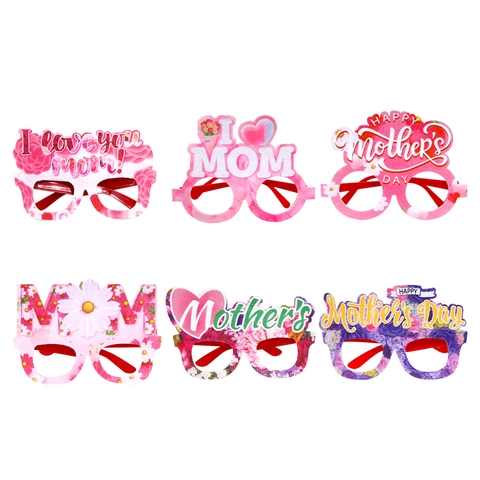 Occhiali Decorativi per Festa della Mamma Montatura in Plastica con Fiori Cuori Lettere MOM per Foto di Celebrazione