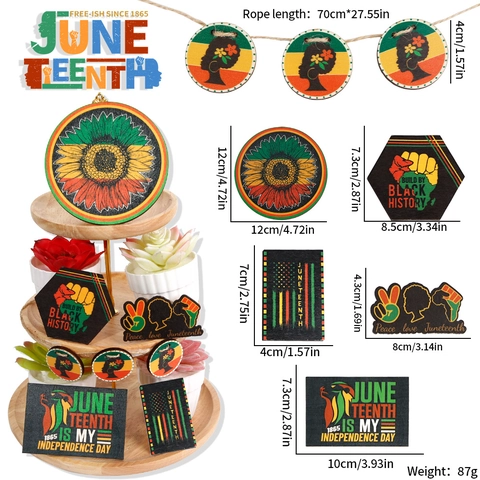 Juneteenth Stufen-Tablett Deko Set Holz Black History Month Schilder Sonnenblume Afrikanische Unabhängigkeitstag Tischdeko