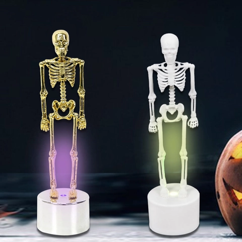 Ornamento Scheletro Luminoso di Halloween Statuetta Scheletro Umano in Plastica Con Base LED Per Decorazione da Tavolo Festa