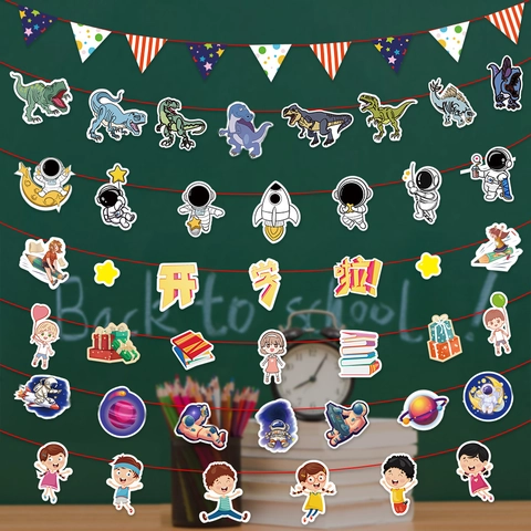 Banderas De Regreso A La Escuela Guirnaldas De Papel Decoraciones De Aula Jardín De Infancia Banderines De Dinosaurio