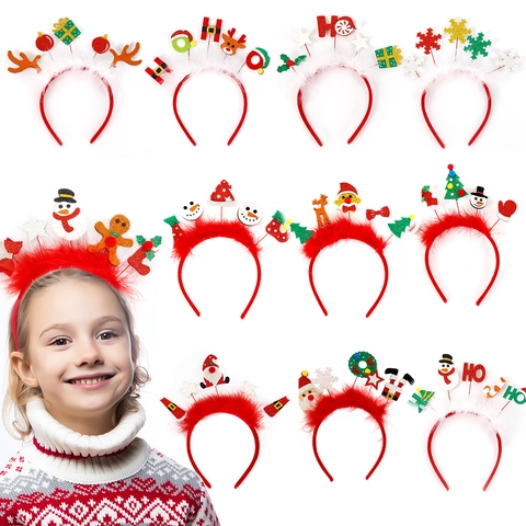 Christmas Headband Glitter Plush Reindeer Antler Snowman Santa Claus Hairband For Kids Adults Festive Party Decoration Supplies