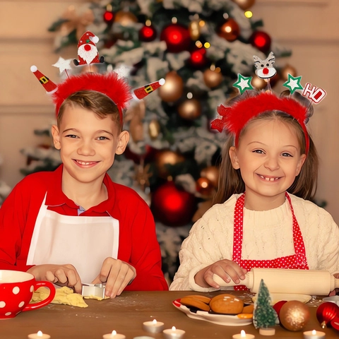 Serre-tête de Noël en Peluche avec Bois de Renne Père Noël Bonhomme de Neige Sapin de Noël Paillettes Accessoires Cheveux Fête