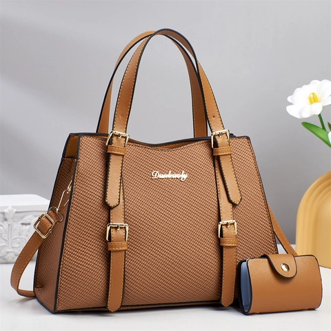 Women Elegant Tote Bag And Purse PU Leather Braided Texture Top Handle Shoulder Handbag Fashion Minimalist Versatile