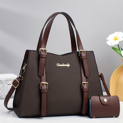 Women Elegant Tote Bag And Purse PU Leather Braided Texture Top Handle Shoulder Handbag Fashion Minimalist Versatile
